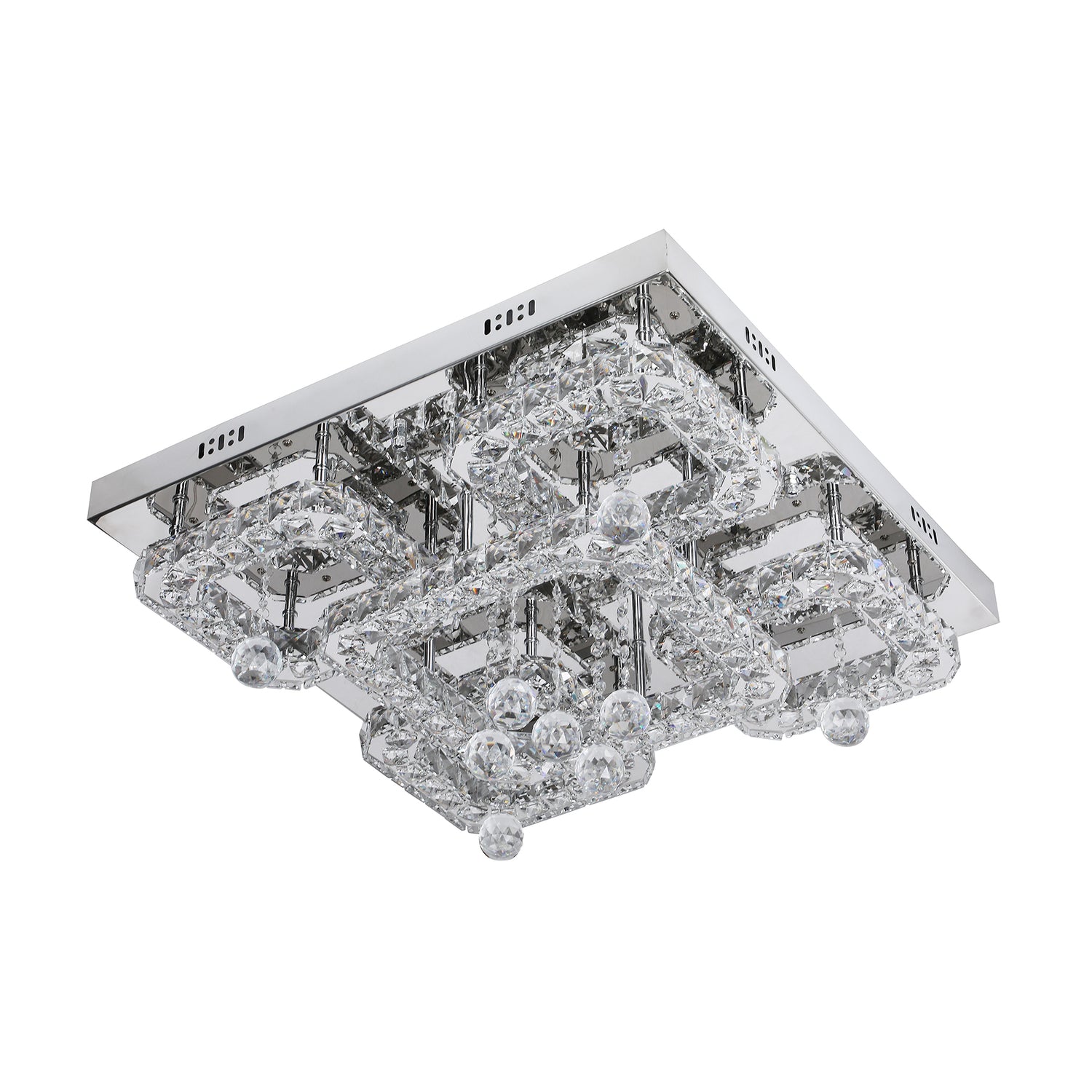 Renzo 550 Square Chrome with Crystal Remote Controlled Tri-Colour LED Close to Ceiling