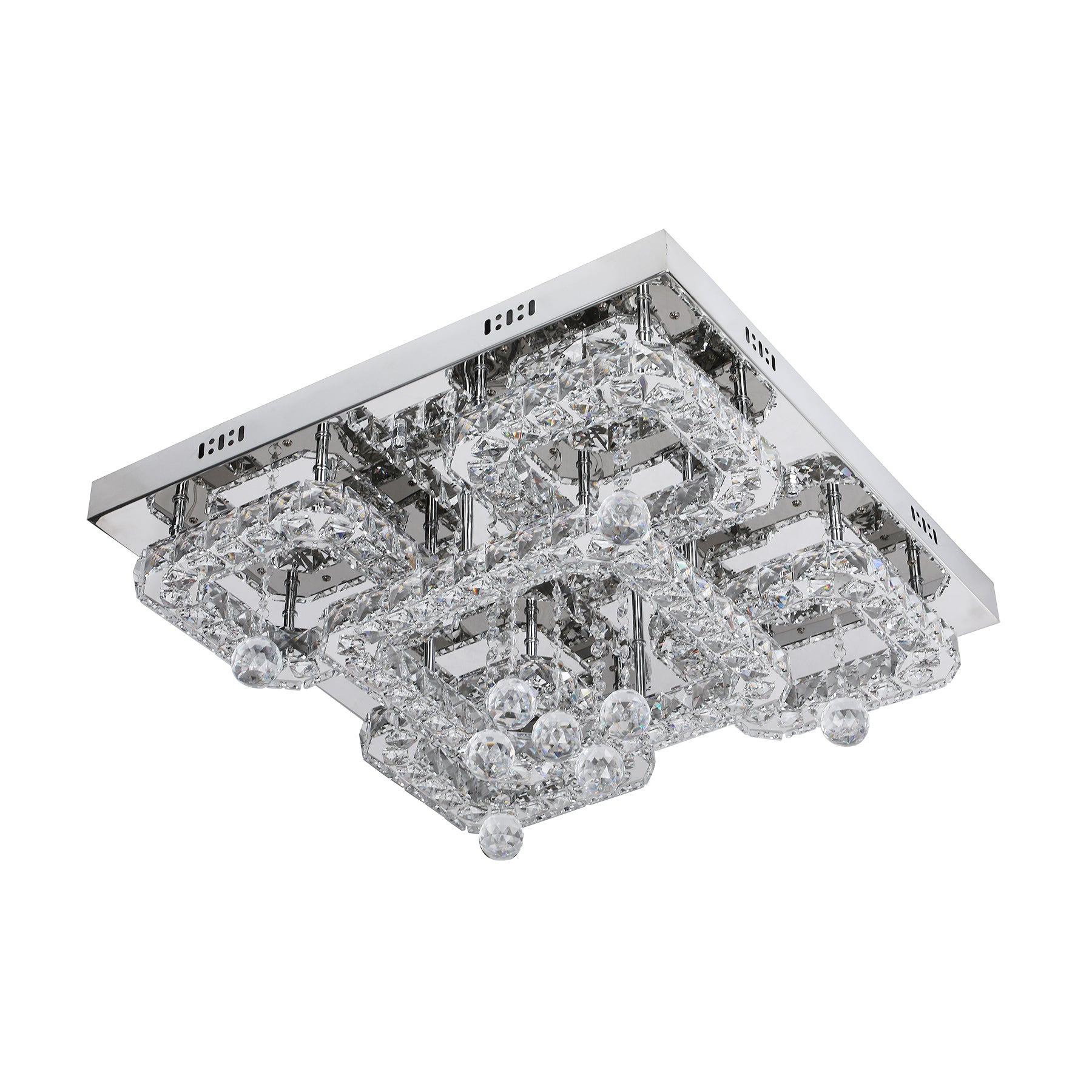 Renzo 550 Square Chrome with Crystal Remote Controlled Tri-Colour LED Close to Ceiling