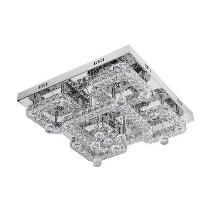 Renzo 550 Square Chrome with Crystal Remote Controlled Tri-Colour LED Close to Ceiling