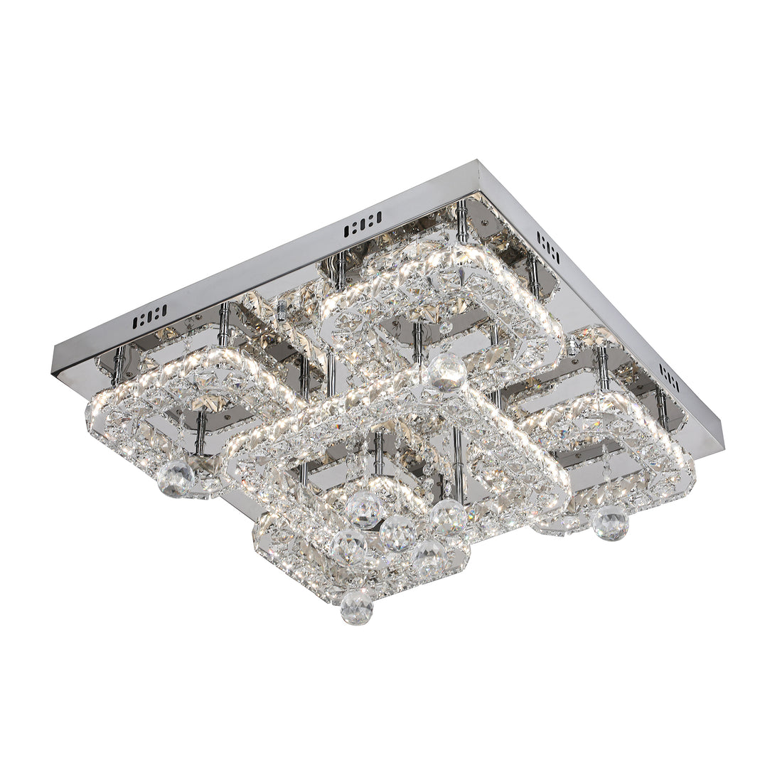 Renzo 550 Square Chrome with Crystal Remote Controlled Tri-Colour LED Close to Ceiling