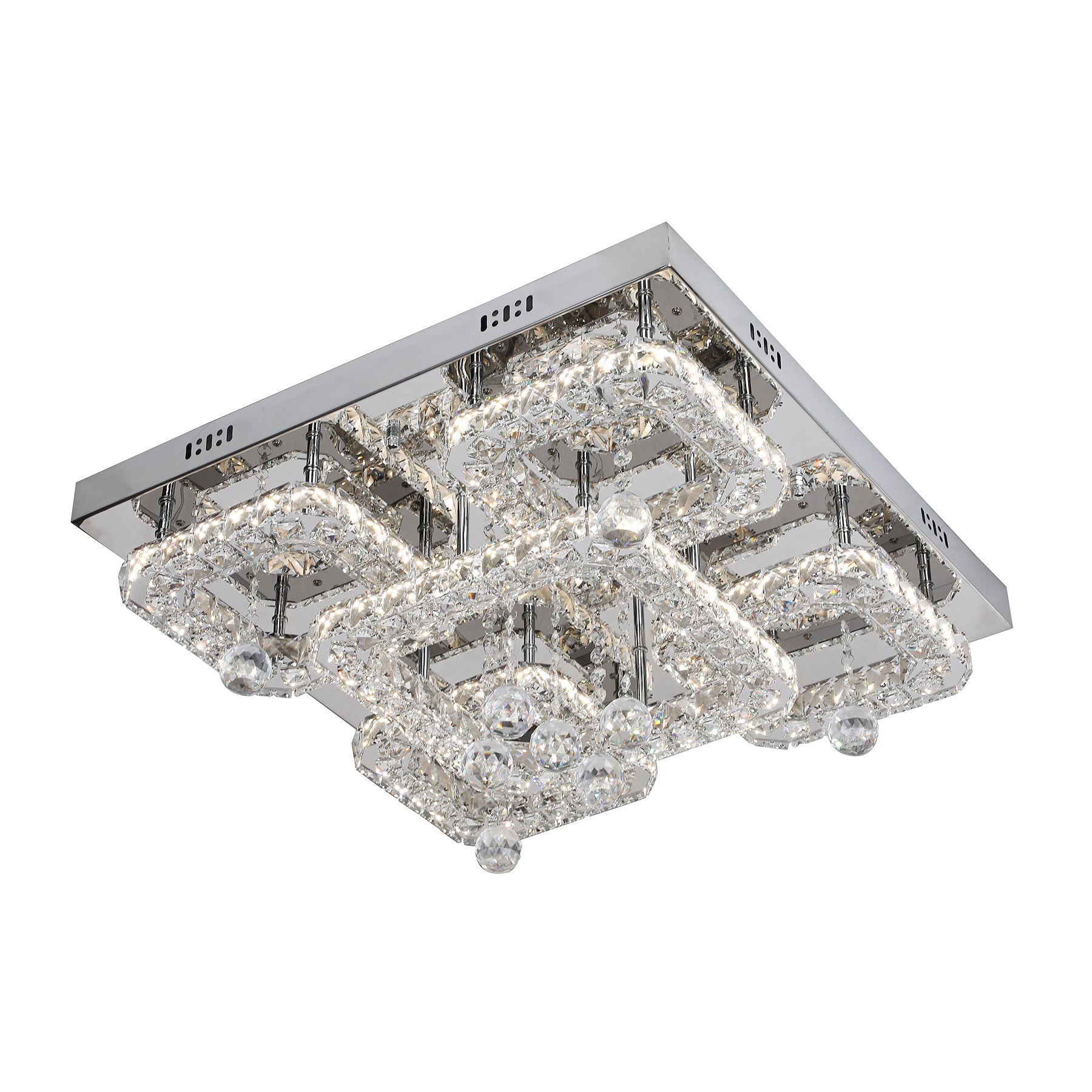 Renzo 550 Square Chrome with Crystal Remote Controlled Tri-Colour LED Close to Ceiling