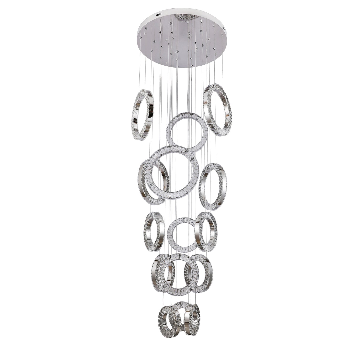 Ronda 15 Ring Cluster Chrome and Crystal Tri-Colour Remote Controlled Chandelier