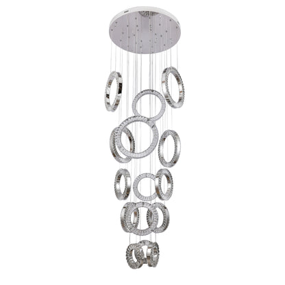 Ronda 15 Ring Cluster Chrome and Crystal Tri-Colour Remote Controlled Chandelier