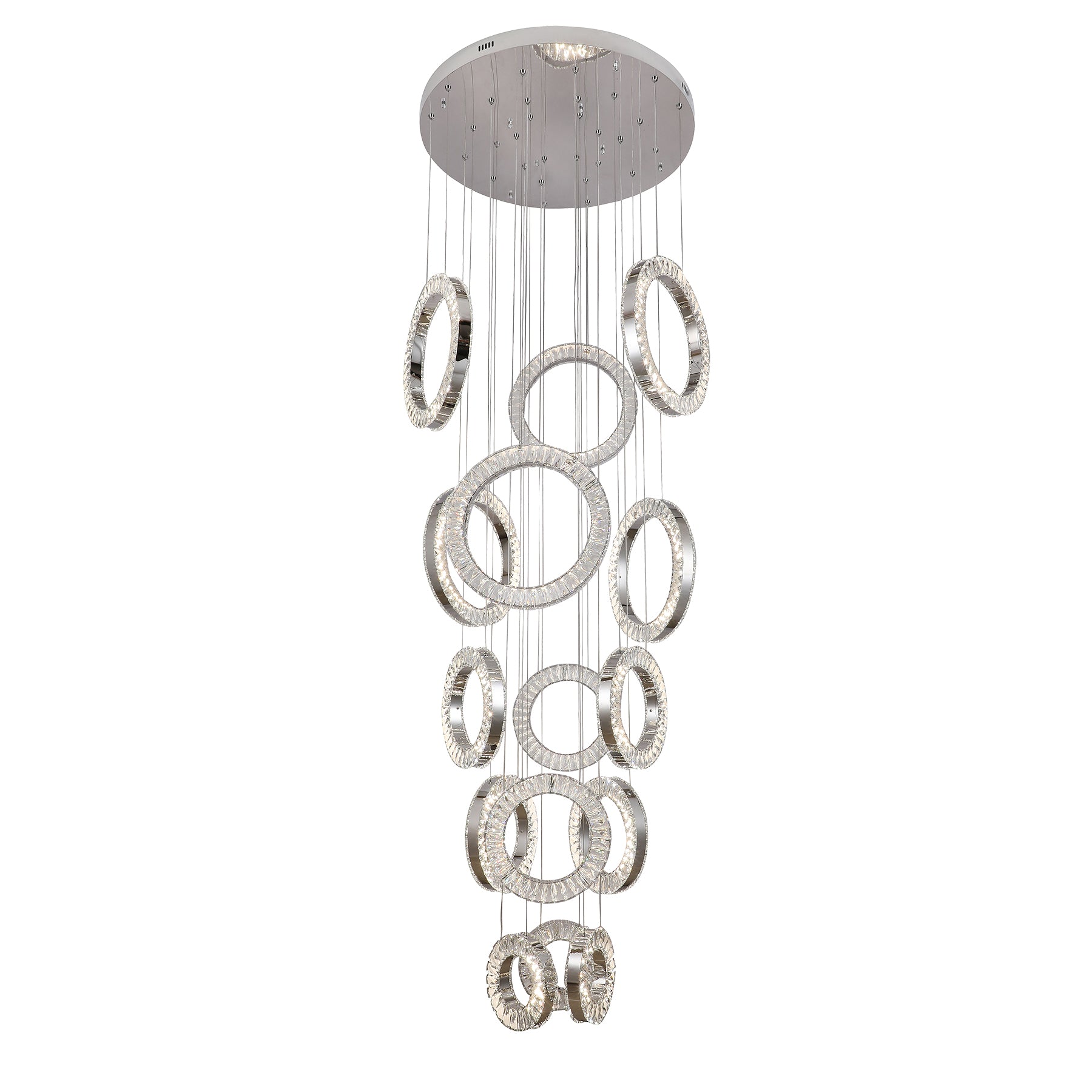 Ronda 15 Ring Cluster Chrome and Crystal Tri-Colour Remote Controlled Chandelier
