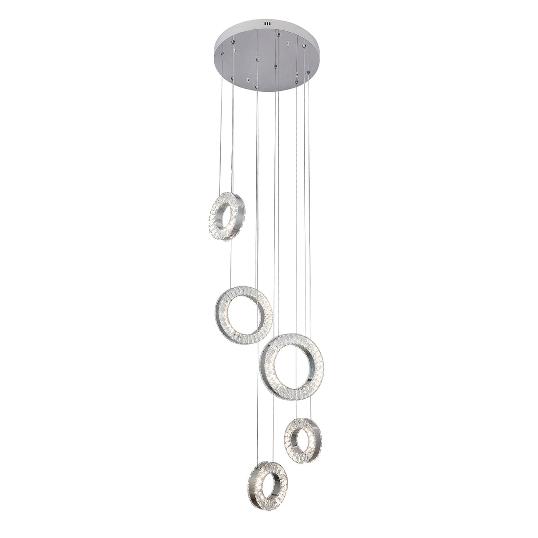 Ronda 5 Ring Cluster Chrome and Crystal Tri-Colour Remote Controlled Chandelier