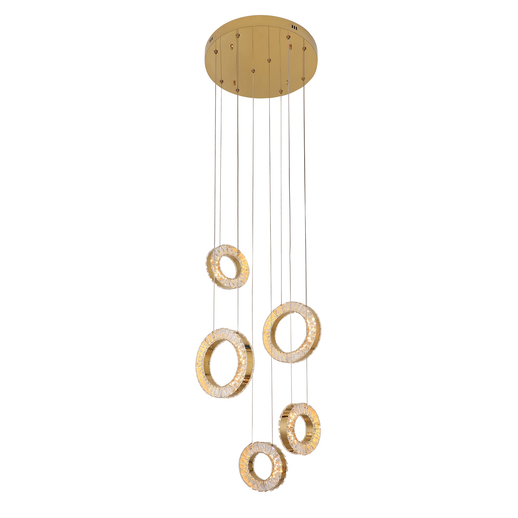 Ronda 5 Ring Cluster Gold and Crystal Tri-Colour Remote Controlled Chandelier