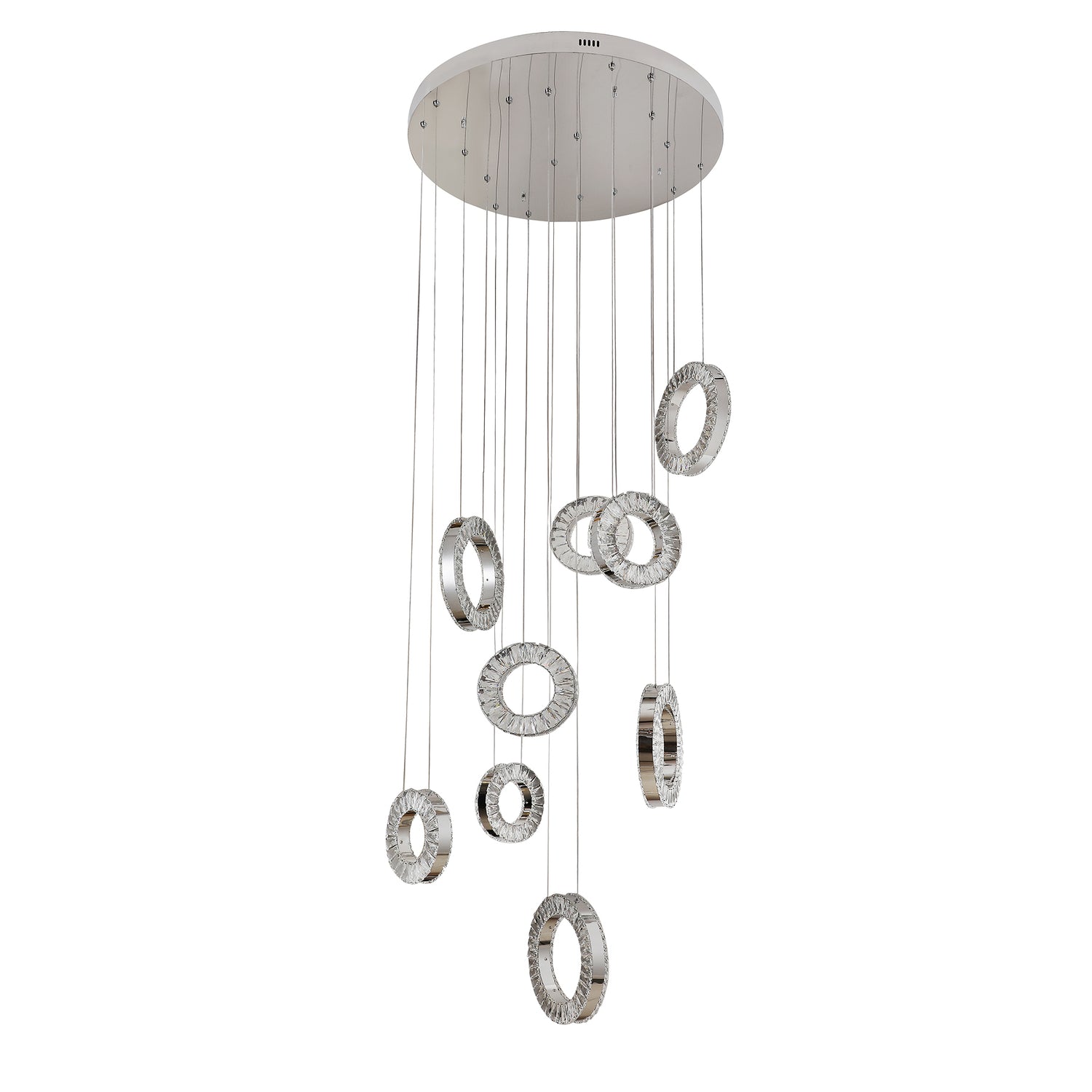 Ronda 9 Ring Cluster Chrome and Crystal Tri-Colour Remote Controlled Chandelier