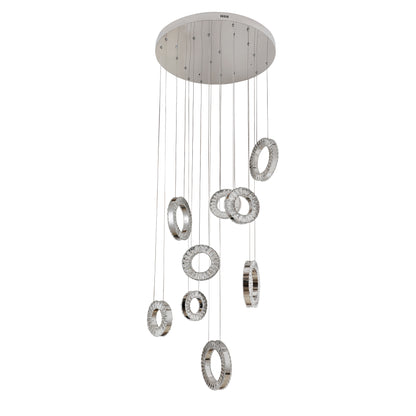 Ronda 9 Ring Cluster Chrome and Crystal Tri-Colour Remote Controlled Chandelier