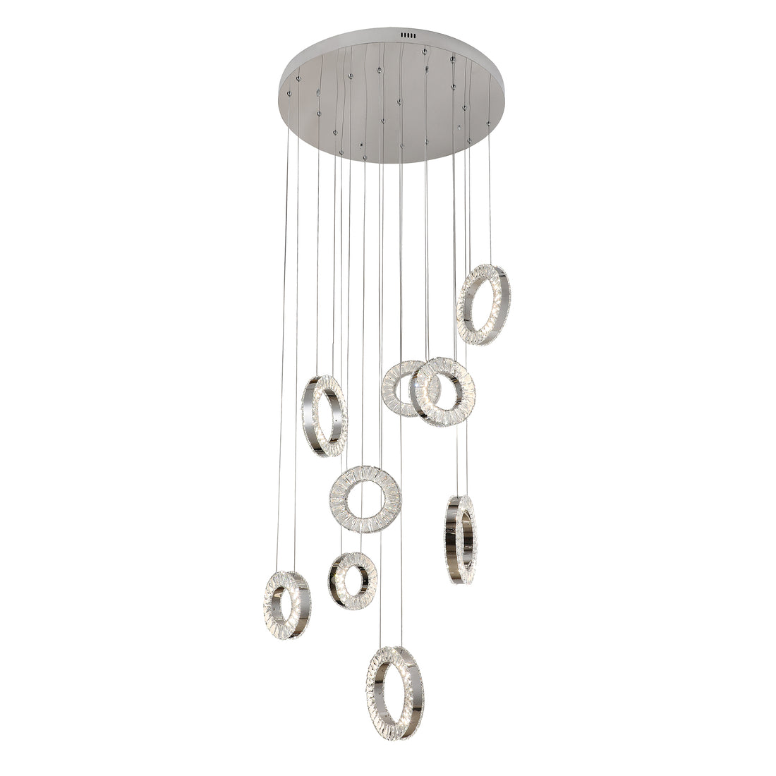 Ronda 9 Ring Cluster Chrome and Crystal Tri-Colour Remote Controlled Chandelier