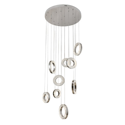 Ronda 9 Ring Cluster Chrome and Crystal Tri-Colour Remote Controlled Chandelier