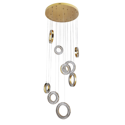 Ronda 9 Ring Cluster Gold and Crystal Tri-Colour Remote Controlled Chandelier