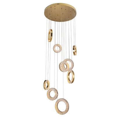 Ronda 5 Ring Cluster Gold and Crystal Tri-Colour Remote Controlled Chandelier