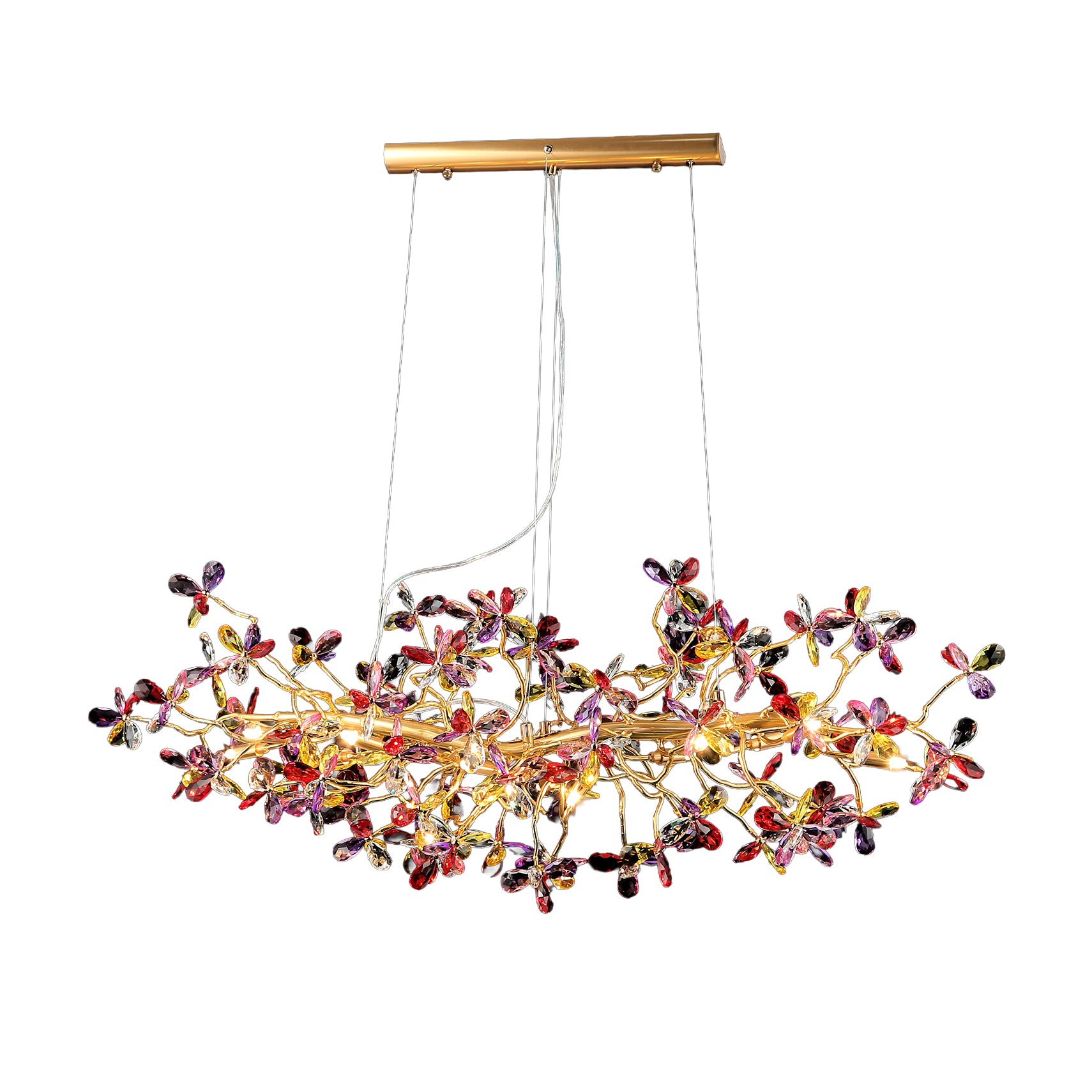 Ruby Gold 1200mm Organic Linear Classic Coloured Crystal Chandelier