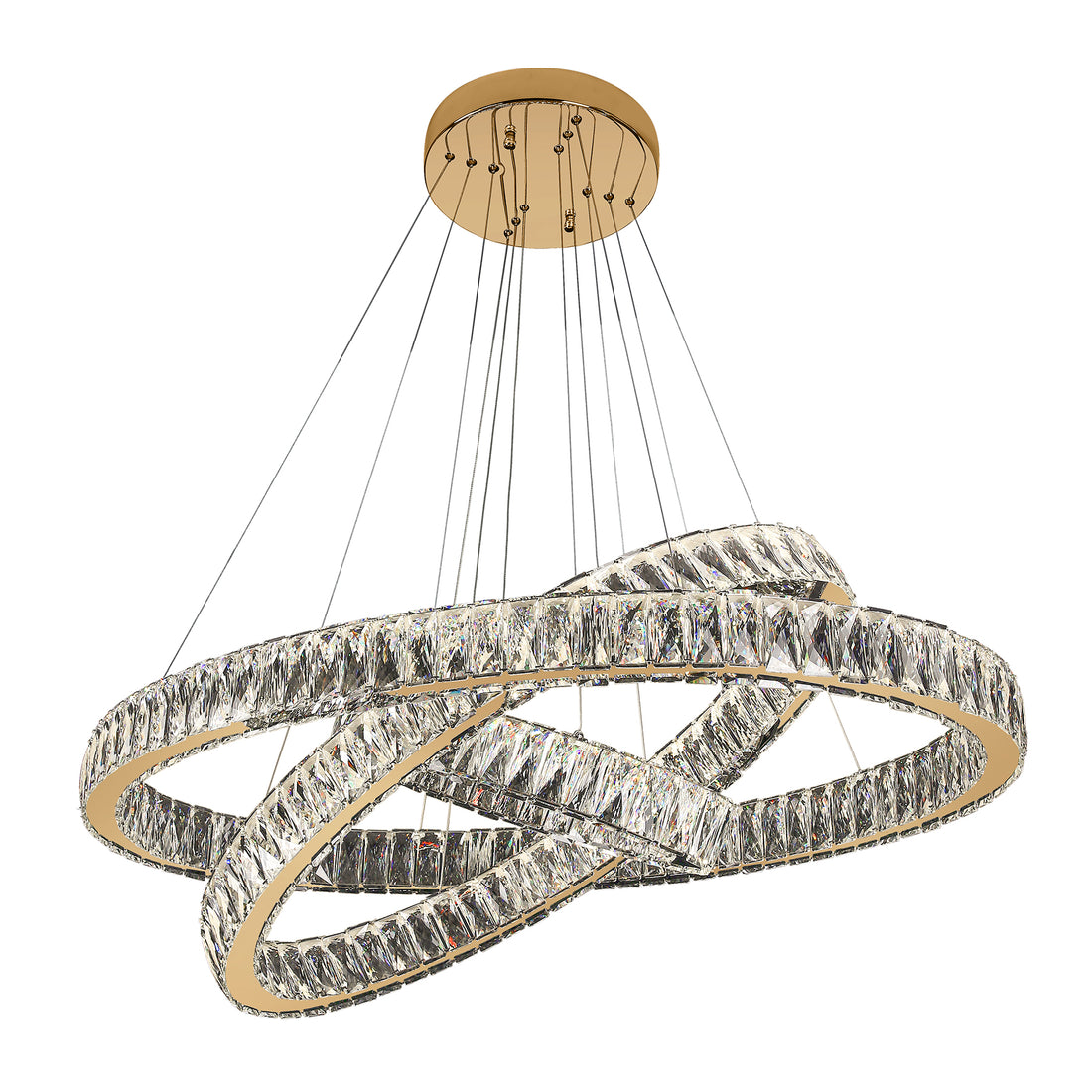 Tempio 3 Ring Oval Gold and Crystal Tri-Colour Remote Controlled Chandelier