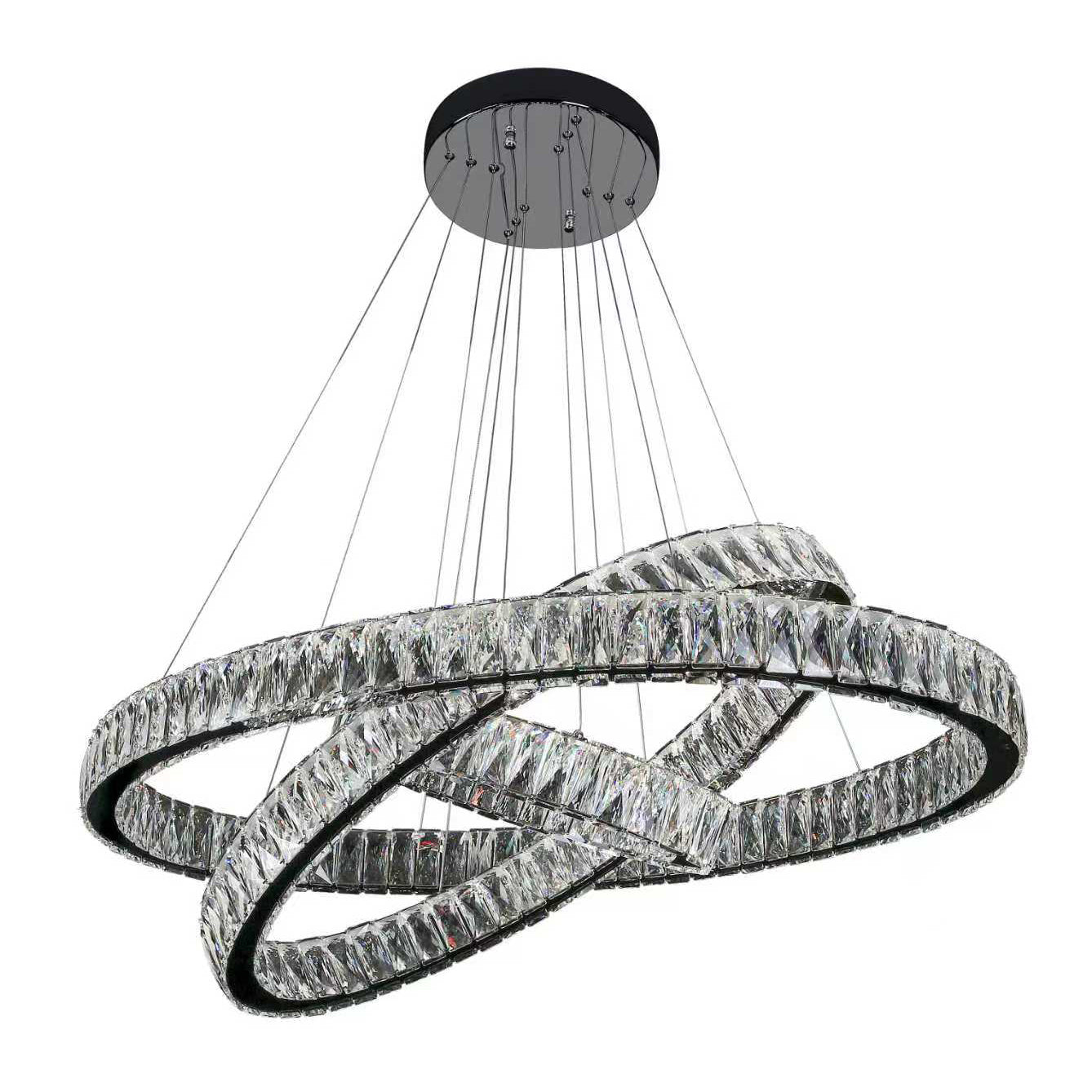 Tempio 3 Ring Oval Gunmetal and Crystal Tri-Colour Remote Controlled Chandelier