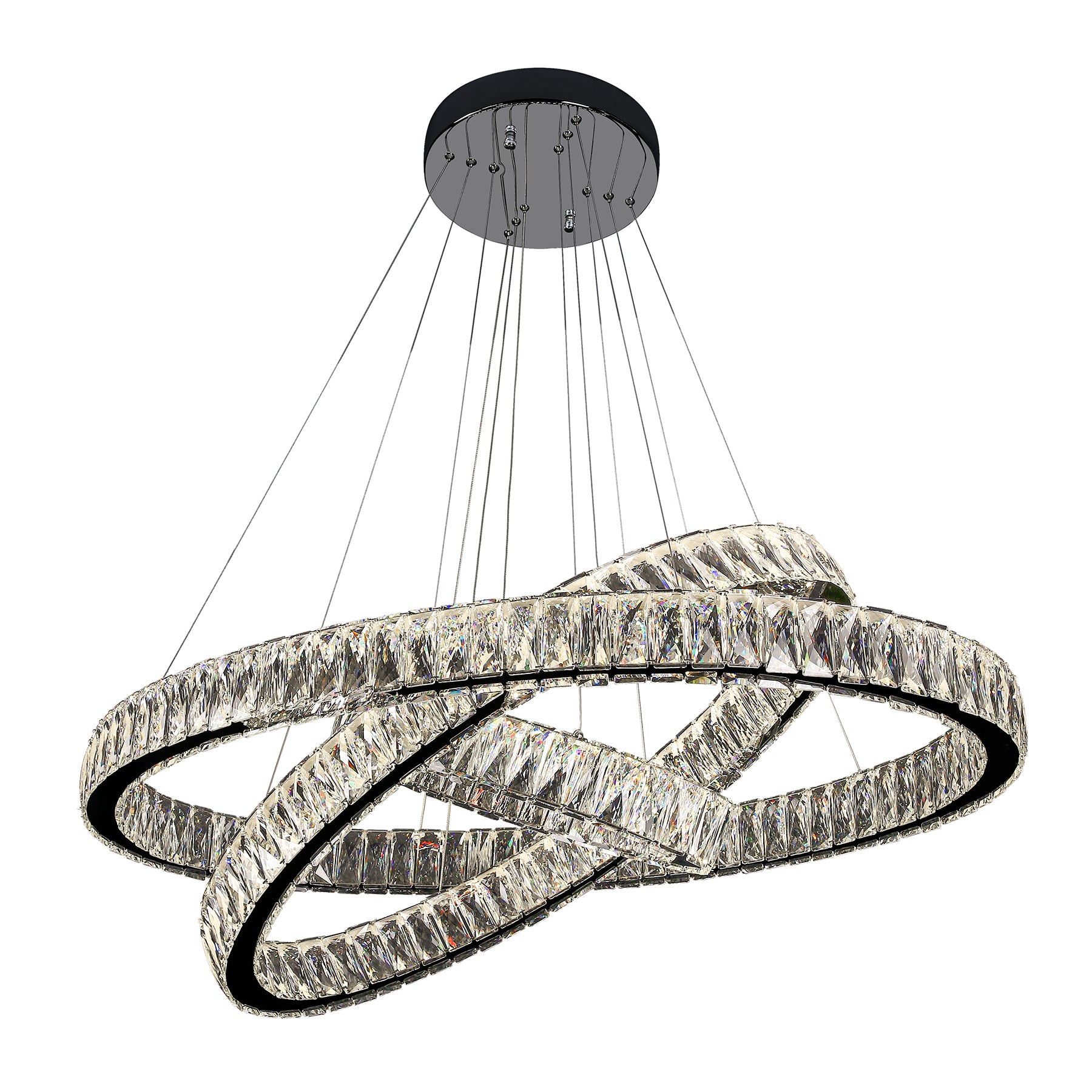 Tempio 3 Ring Oval Gunmetal and Crystal Tri-Colour Remote Controlled Chandelier
