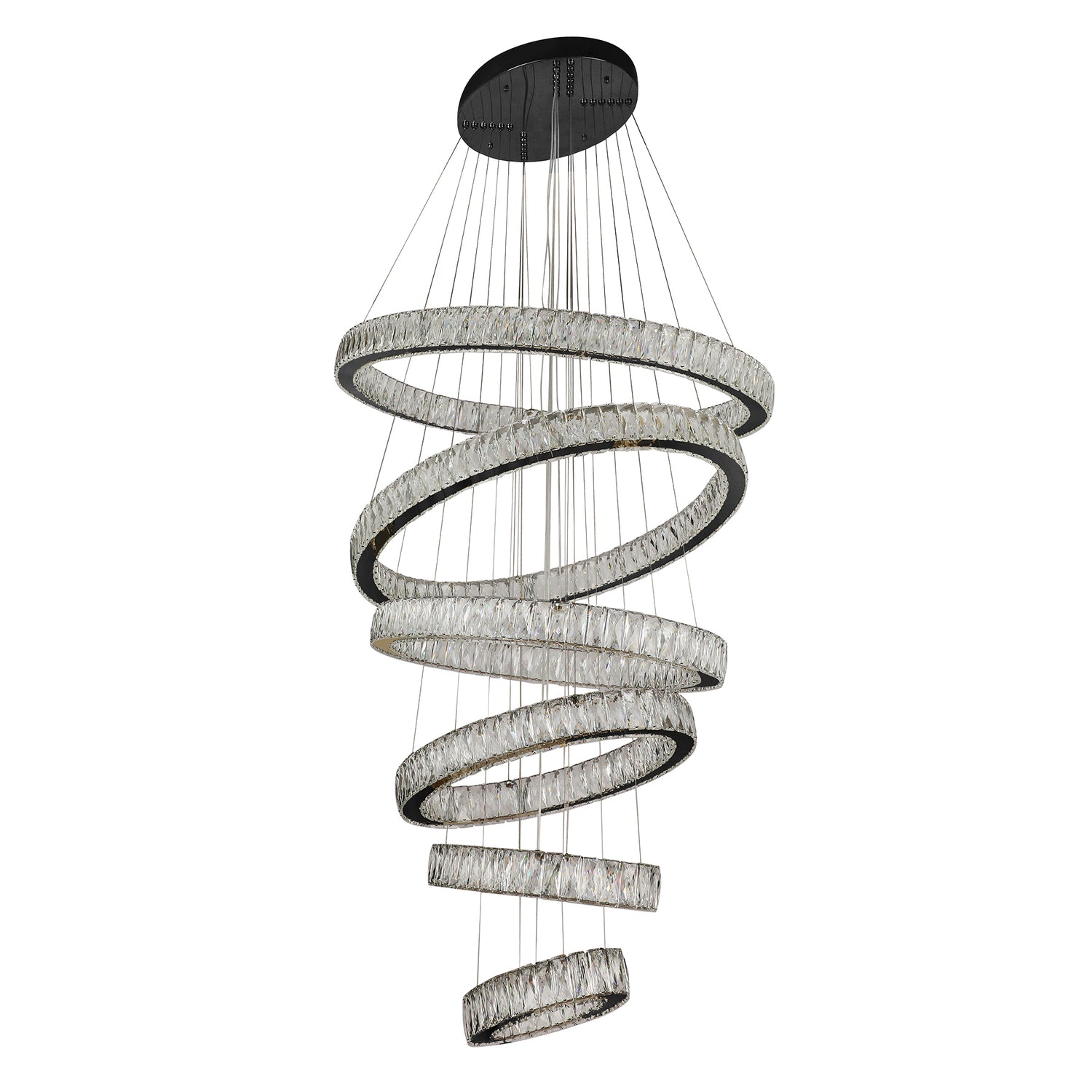 Tempio 6 Ring Oval Gunmetal and Crystal Tri-Colour Remote Controlled Chandelier