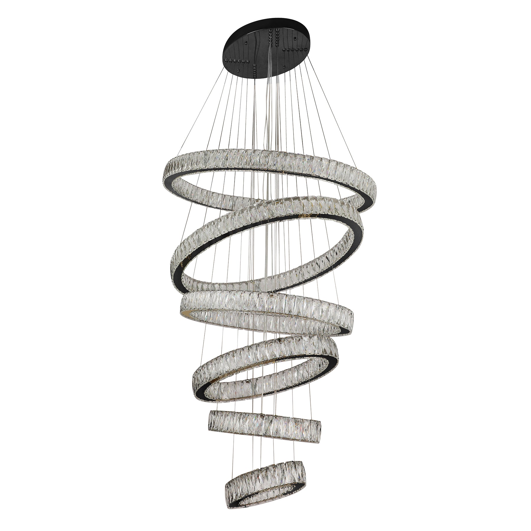 Tempio 6 Ring Oval Gunmetal and Crystal Tri-Colour Remote Controlled Chandelier