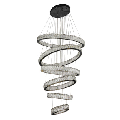 Tempio 6 Ring Oval Gunmetal and Crystal Tri-Colour Remote Controlled Chandelier