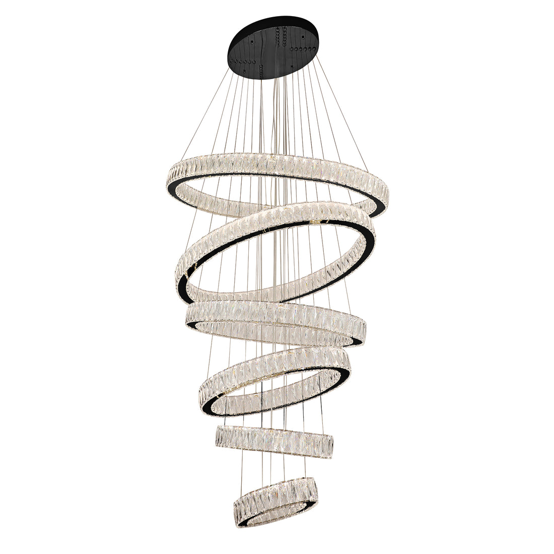 Tempio 6 Ring Oval Gunmetal and Crystal Tri-Colour Remote Controlled Chandelier