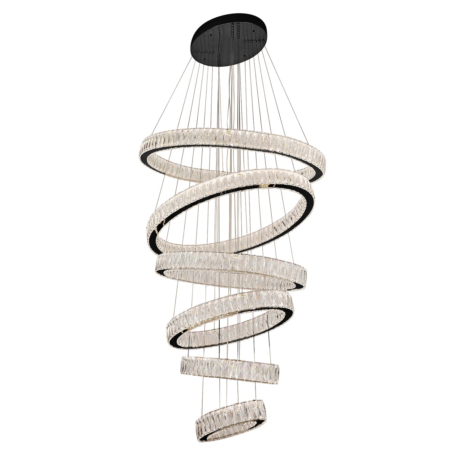 Tempio 6 Ring Oval Gunmetal and Crystal Tri-Colour Remote Controlled Chandelier