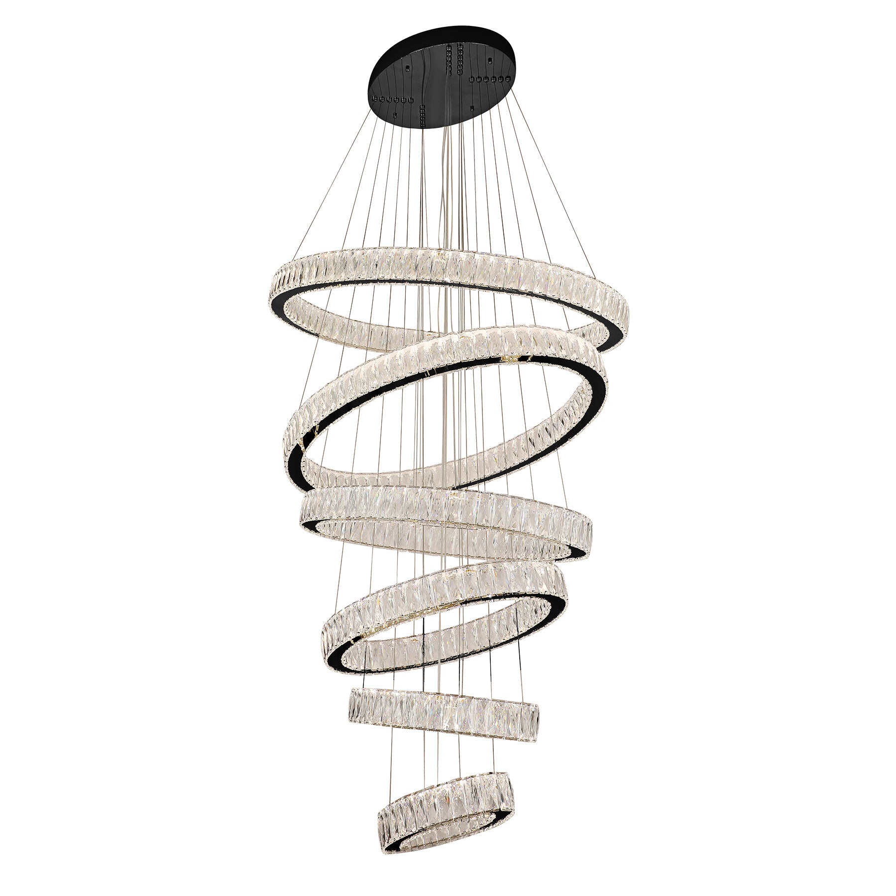 Tempio 6 Ring Oval Gunmetal and Crystal Tri-Colour Remote Controlled Chandelier