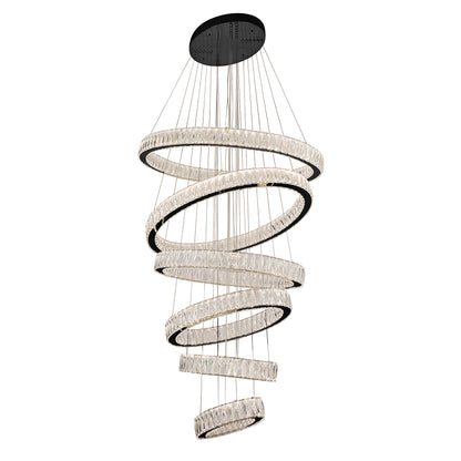 Tempio 6 Ring Oval Gunmetal and Crystal Tri-Colour Remote Controlled Chandelier