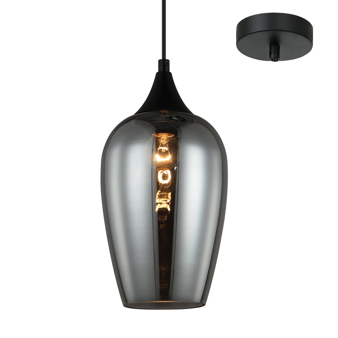 Valdes Black and Smoke Modern Slim Glass Pendant