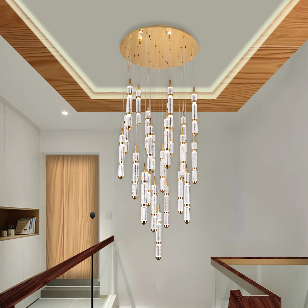Athena 25 Light Round Bubble Crystal with Gold remote Controlled LED Contemporary Pendant