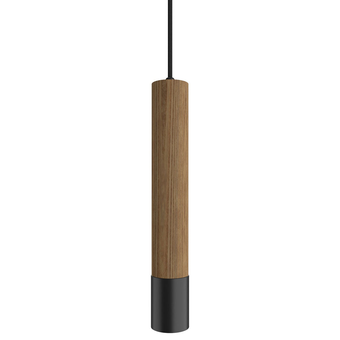 Aksel 1 Light Black and Timber Cylindrical Pendant