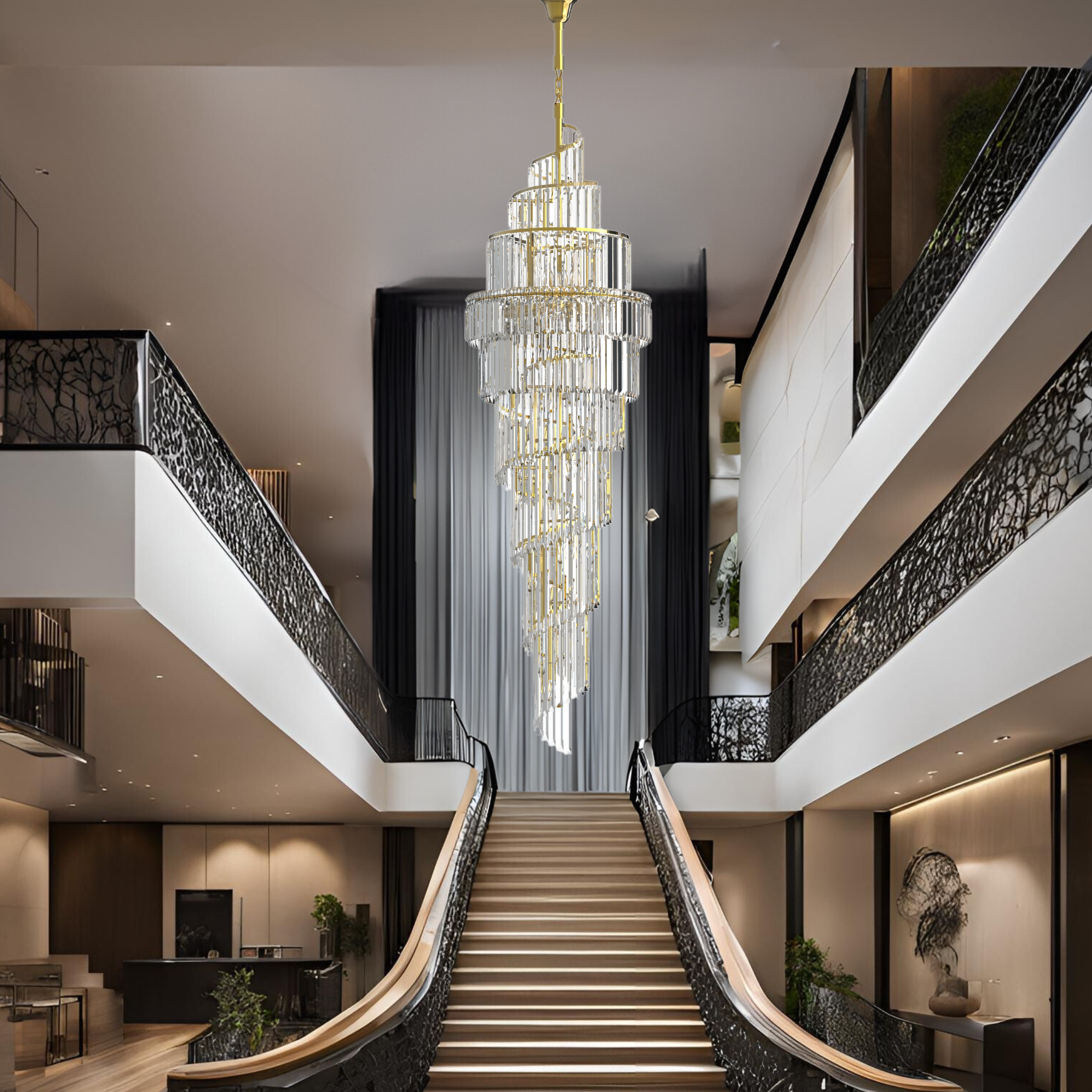 Bridie 2.1m Gold and Crystal Spiral Modern Classic Chandelier
