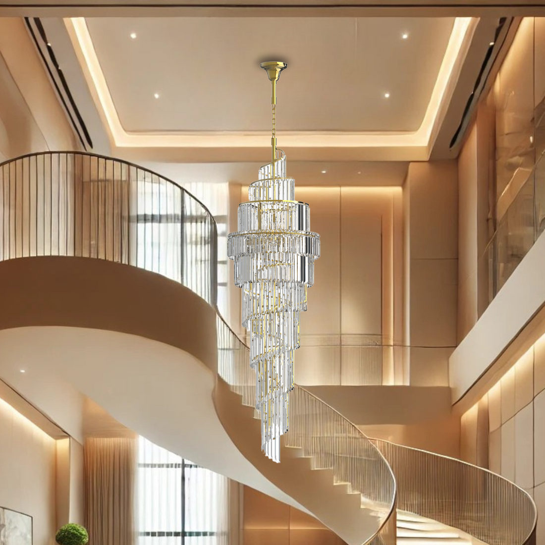 Bridie 2.1m Gold and Crystal Spiral Modern Classic Chandelier