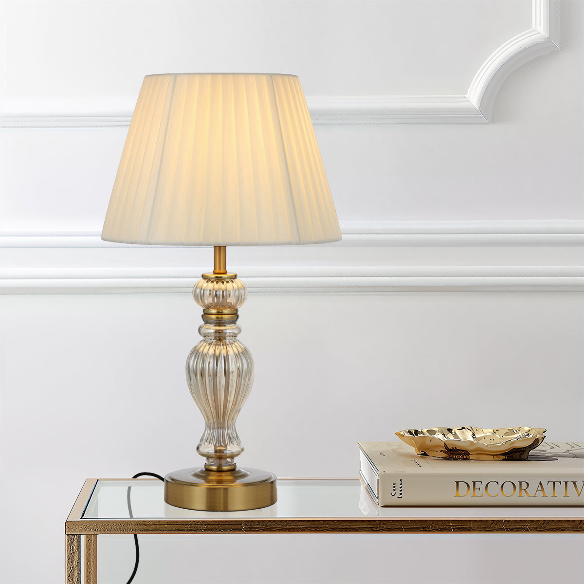 Cadiz Antique Gold and Cream Classic Glass Table Lamp