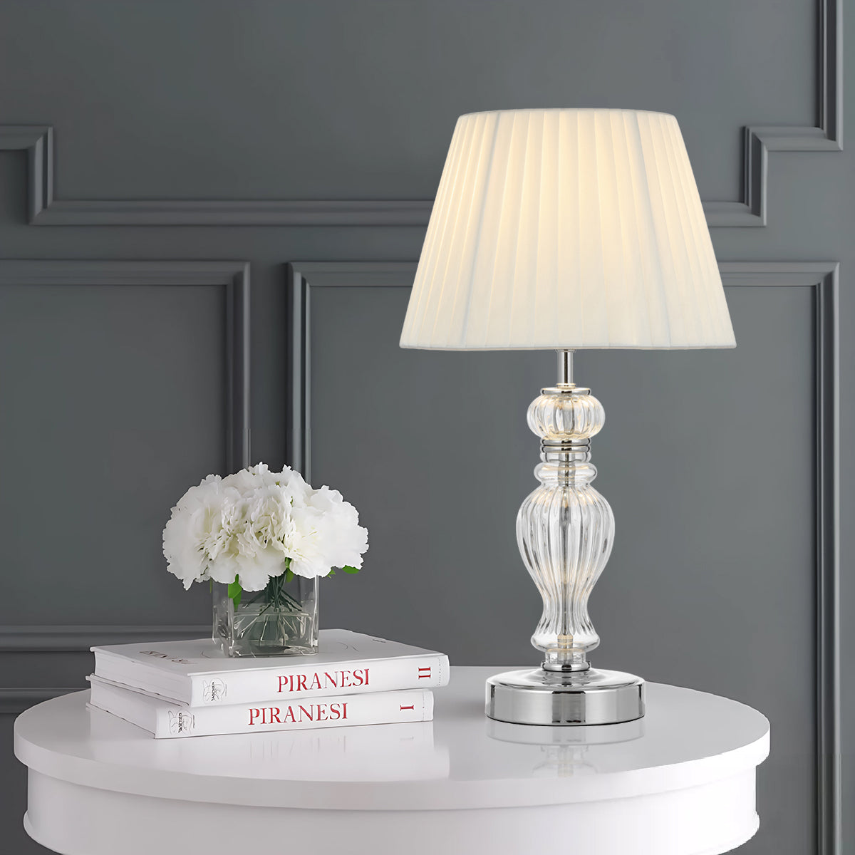 Cadiz Chrome and White Classic Glass Table Lamp