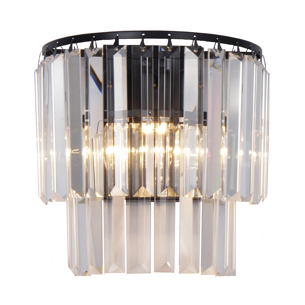 Celestial 2 Tier Black Wall Light Crystal Prism Chandelier