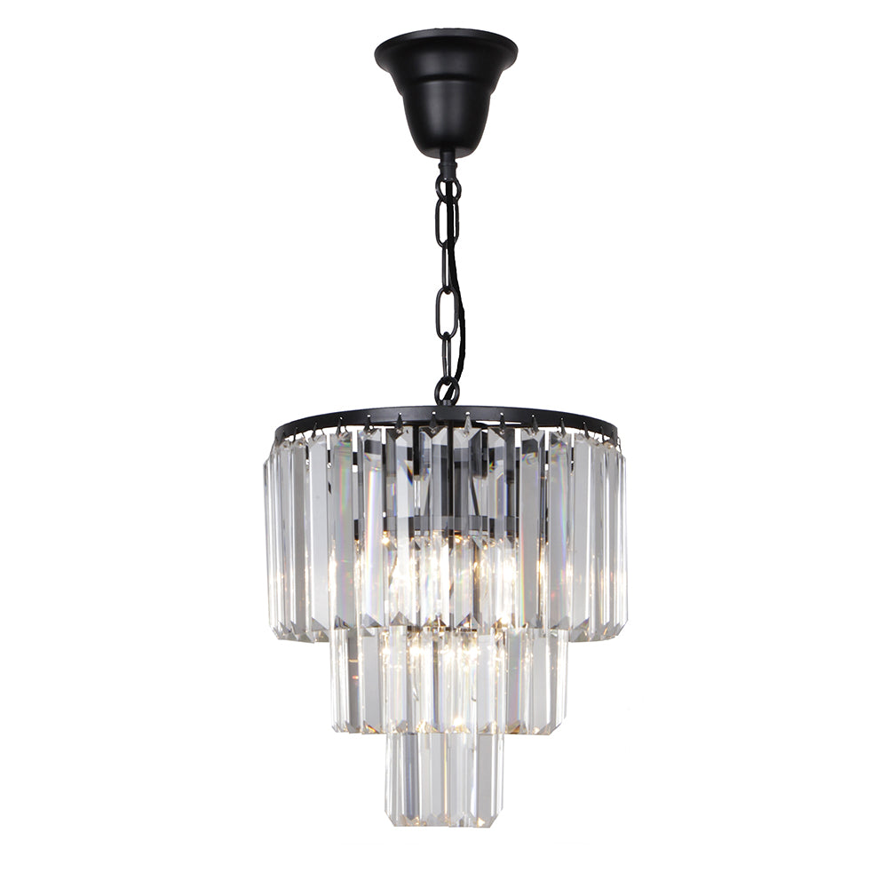 Celestial 3 Tier Black Crystal Prism Chandelier Pendant