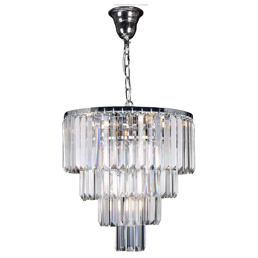 Celestial 4 Tier Chrome 5 Light Crystal Prism Chandelier Pendant