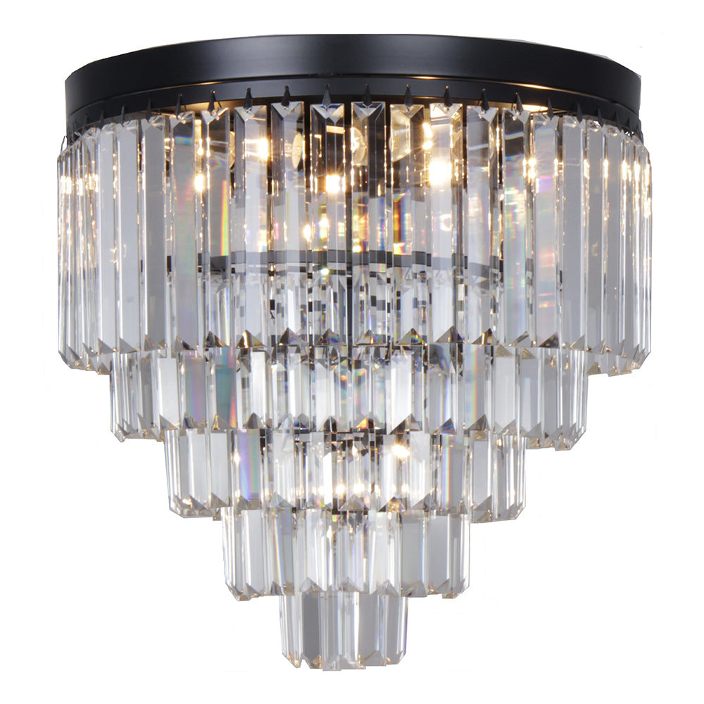 Celestial 5 Tier Black Flush-Mount Crystal Prism Chandelier Close To Ceiling