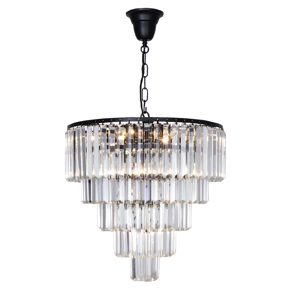 Celestial 5 Tier Black 10 Light Crystal Prism Chandelier Pendant