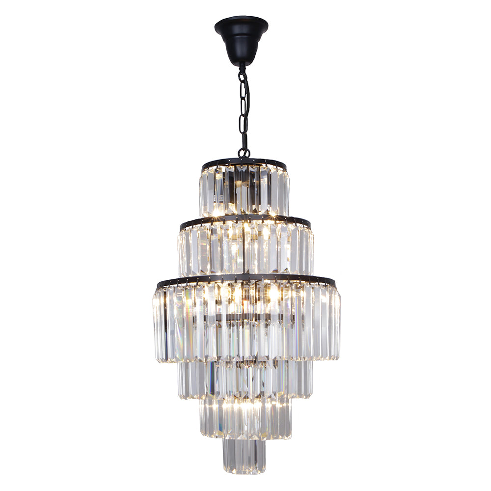 Celestial 6 Tier Black 9 Light Crystal Prism Chandelier Pendant