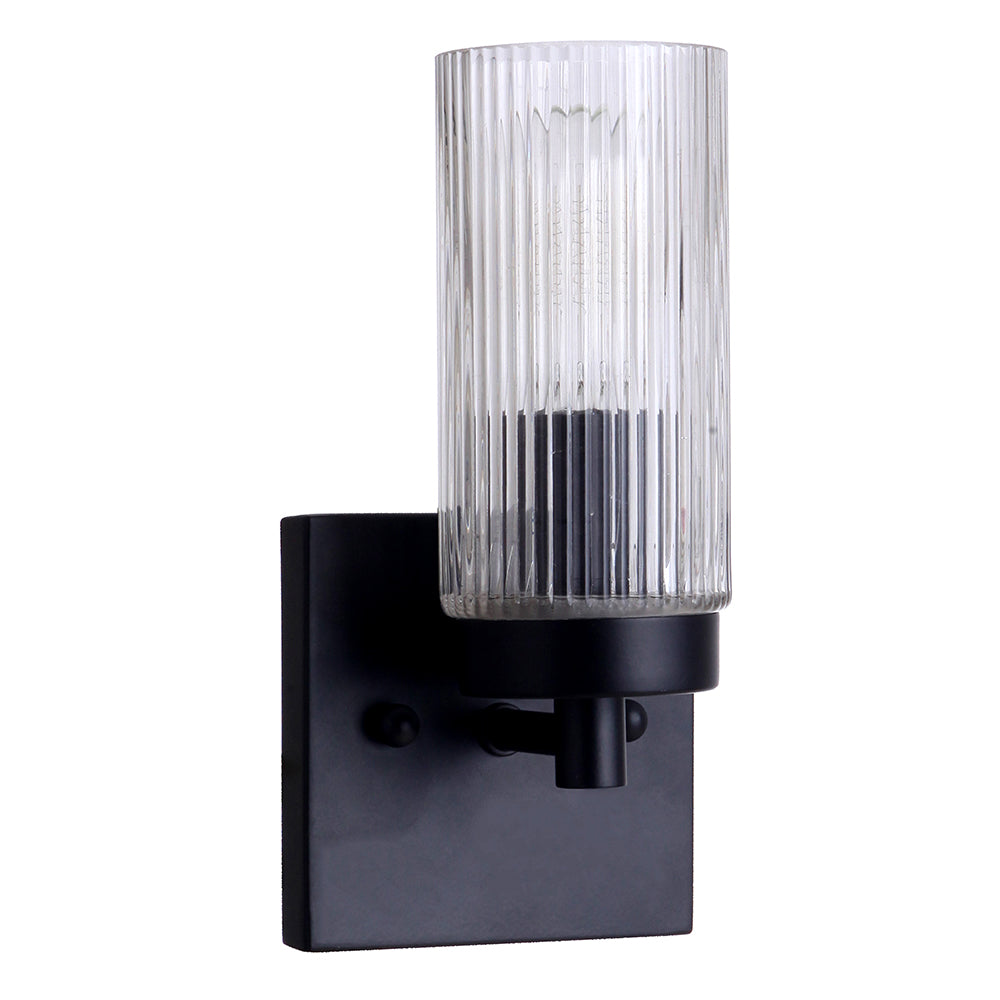Chester 1 Light Black and Fluted Glass Traditional Wall Light