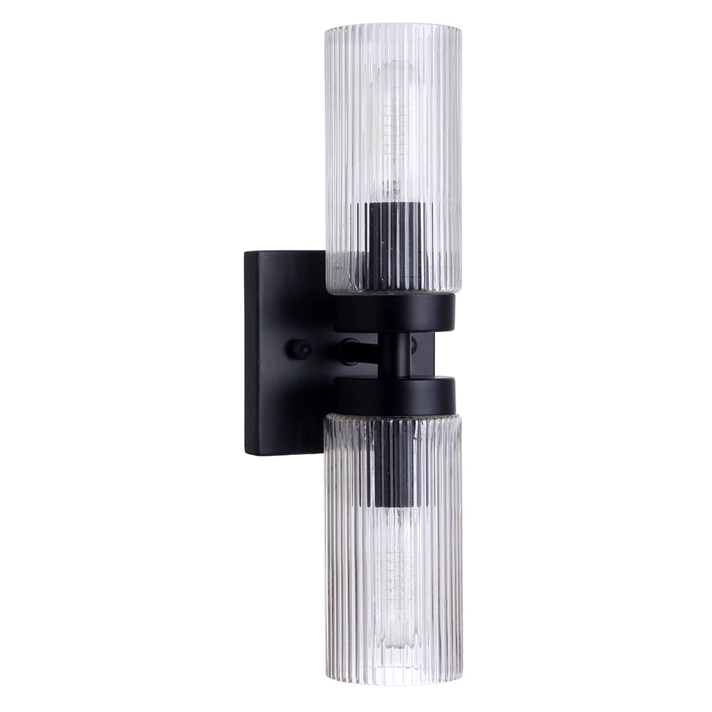 Chester 2 Light Black and Fluted Glass Traditional Wall Light
