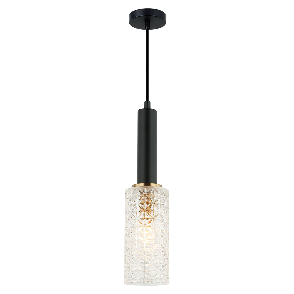 Cleo Black and Bronze with Clear Glass Modern Cylindrical Pendant
