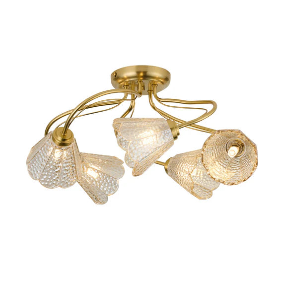 Coraline Brass Champagne 5 Light Flush Mount