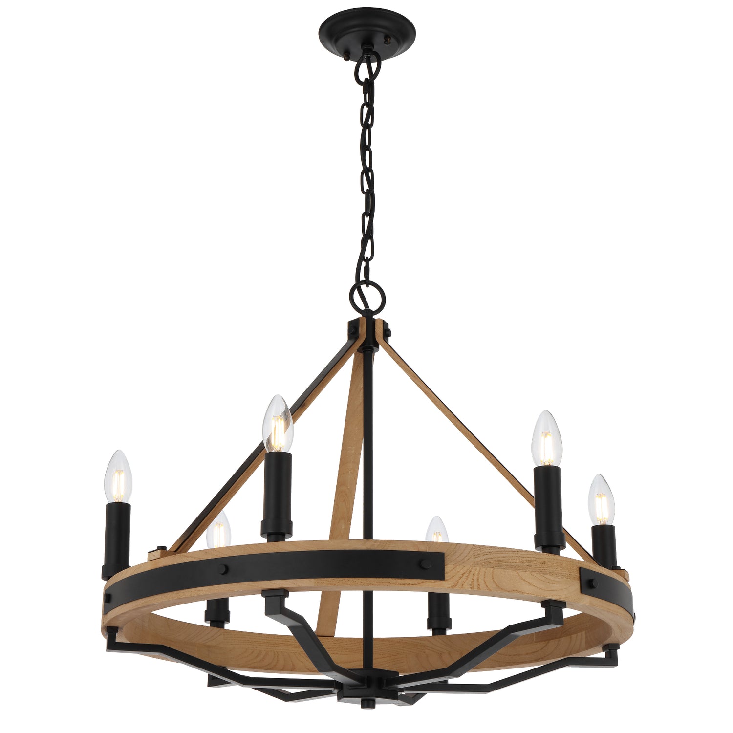 Darien 6 Light Ash Timber Rustic Vintage Pendant