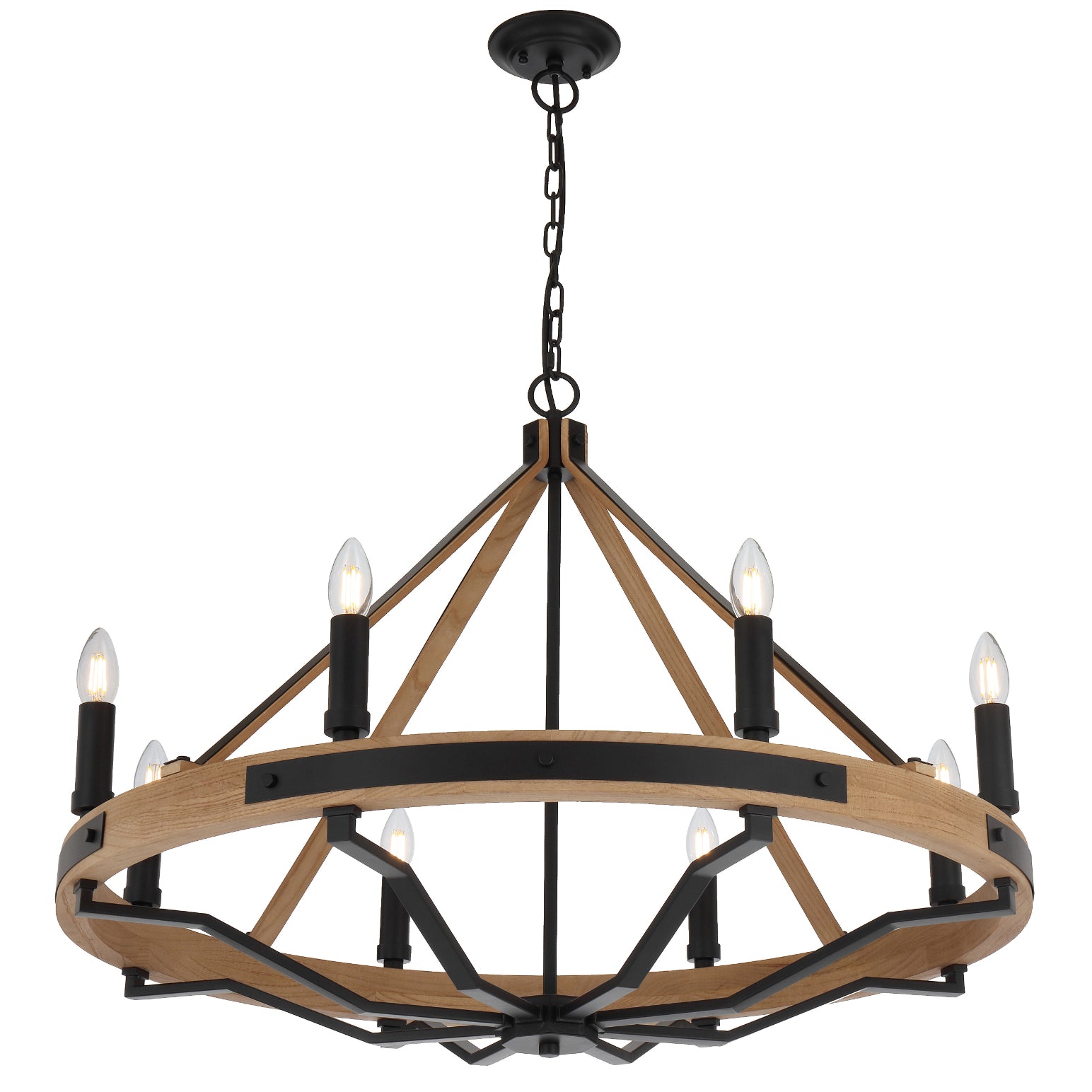 Darien 8 Light Ash Timber Rustic Vintage Pendant