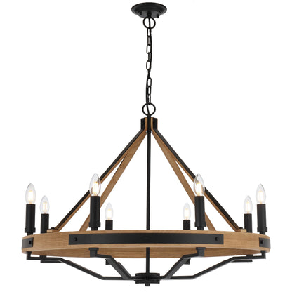 Darien 8 Light Ash Timber Rustic Vintage Pendant