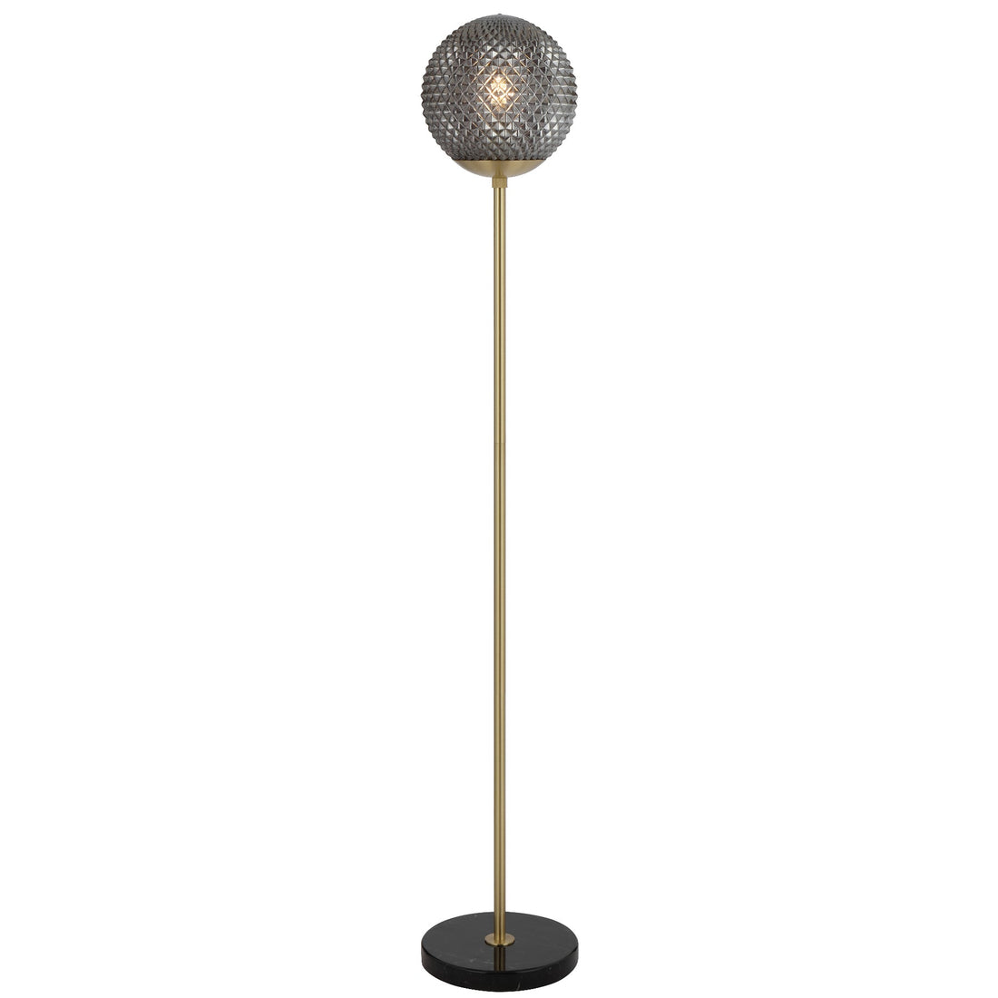 Elwick Black Marble and Antique Brass with Smoke Modern Floor Lamp