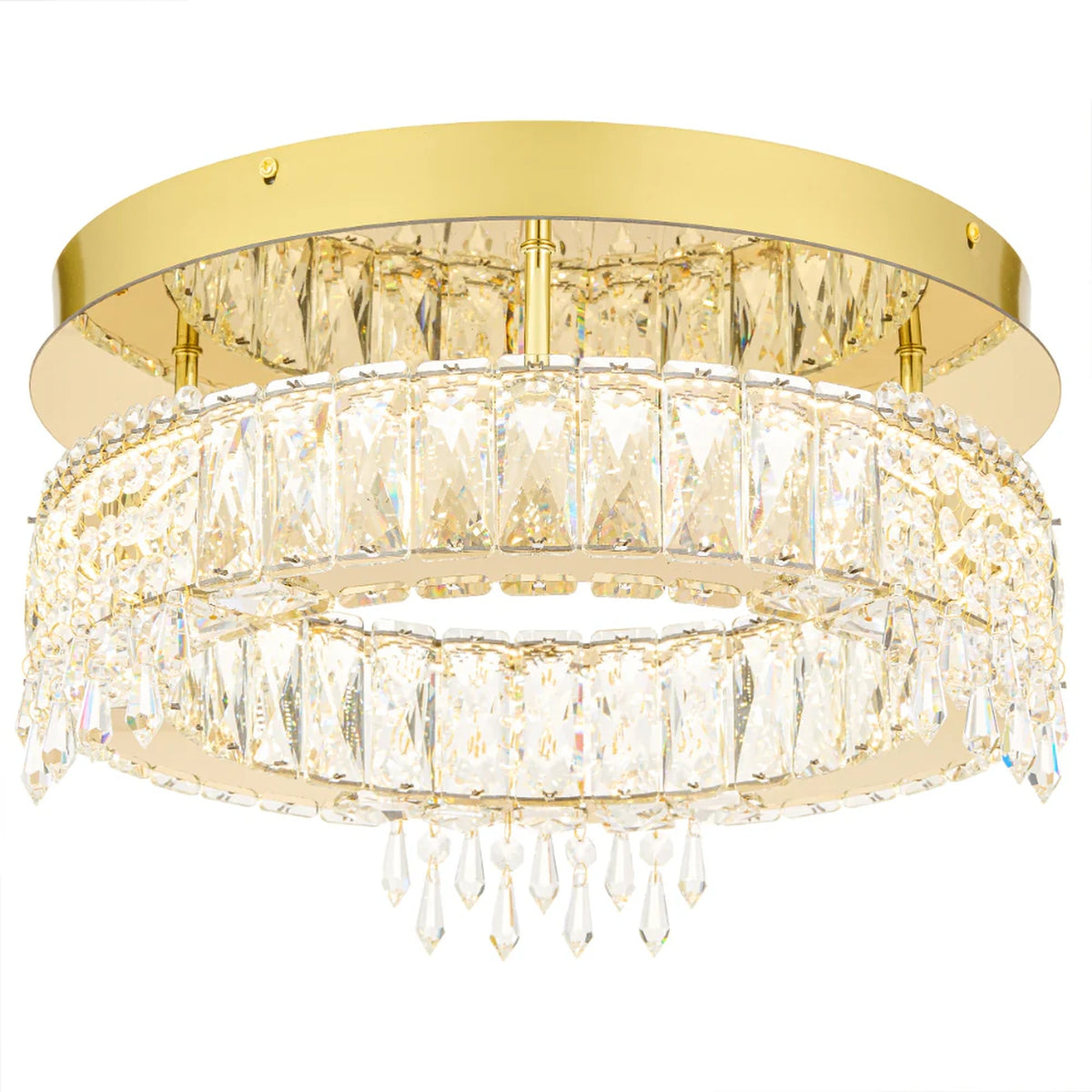 Erika 40cm Gold Crystal Tri-Colour LED Contemporary Close to Ceiling Light