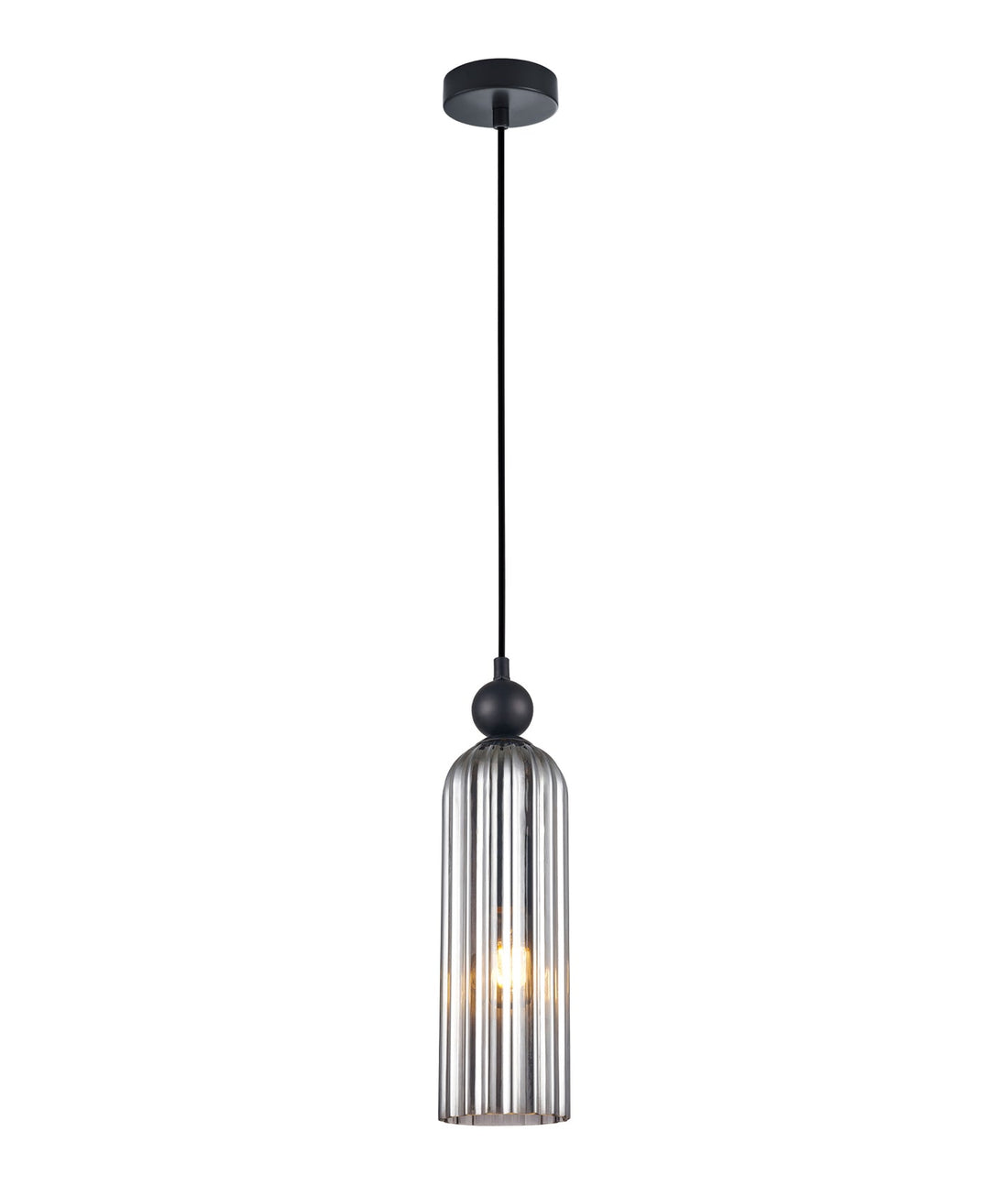 Flauta Black and Ribbed Smoke Glass Retro Pendant